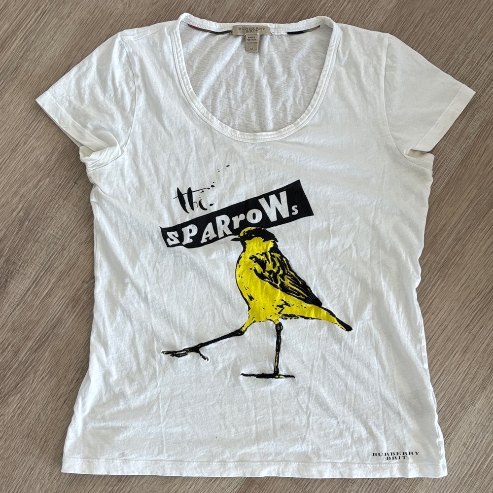Burberry White Tee with Yellow Sparrow Graphic